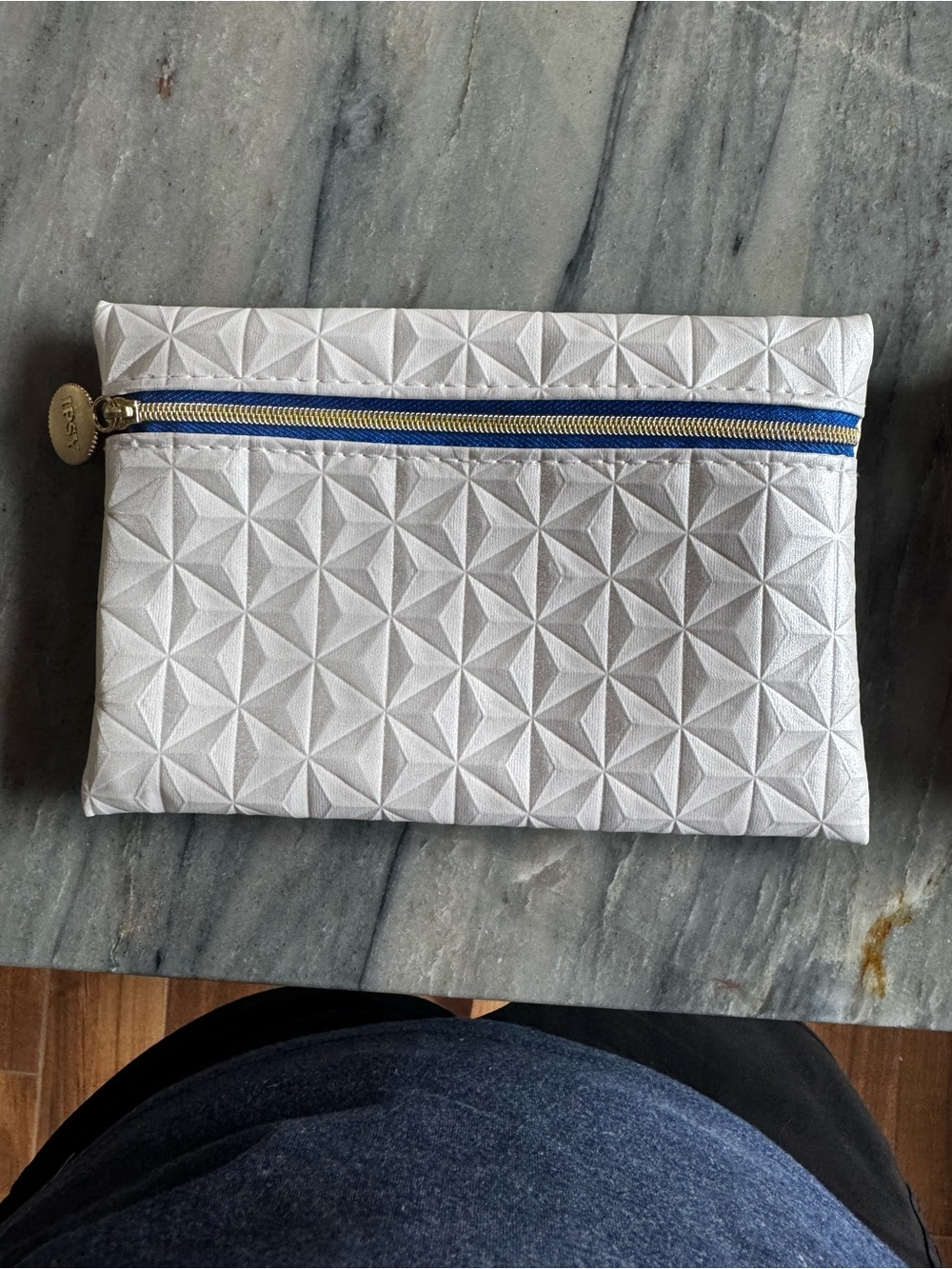 White Geometric Zip Pouch - Stylish Women’s Clutch
